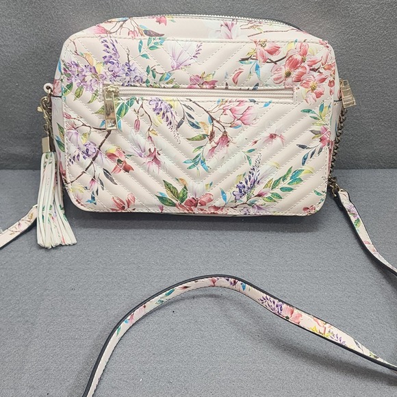 Aldo Andressera Crossbody Bag Cream Floral Chevron Quilted Tassel Womens NEW - Picture 2 of 5